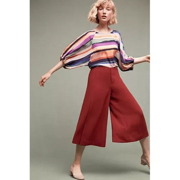 Anthropologie Tops - Anthropologie Maeve Sz S Top Striped Multicolor 100% Silk Balloon Sleeve Blouse